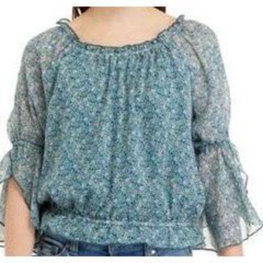 Beautees Big Girls Floral Printed 3/4 Elbow Sleeve Blouse Top -‎ Teal Size XL